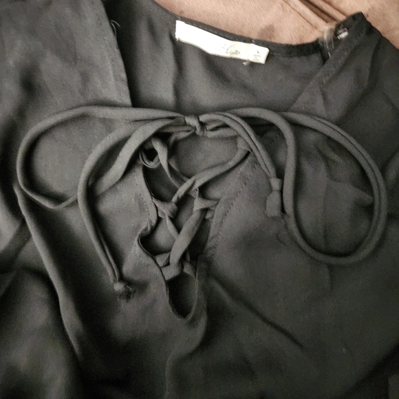 Heart & Hips Black Long Sleeve Bodysuit Lace Up Tie Women's Small S Snap Closure - Picture 3 of 9